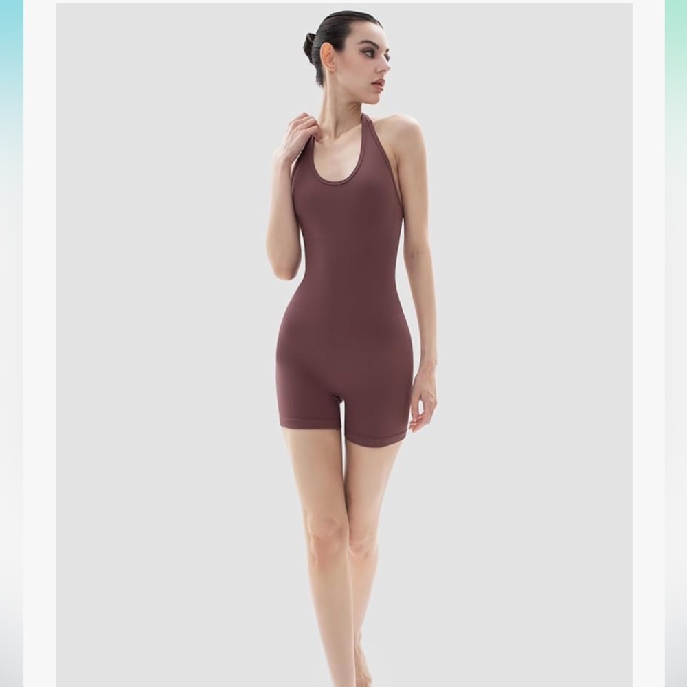 Rose pink halter seemless unitard